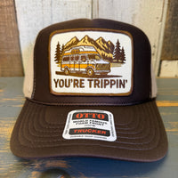 YOU'RE TRIPPIN' High Crown Trucker Hat - Brown/Khaki