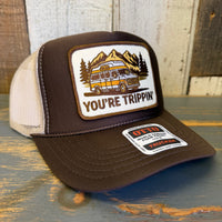 YOU'RE TRIPPIN' High Crown Trucker Hat - Brown/Khaki