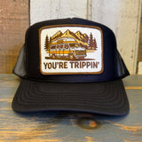 YOU'RE TRIPPIN' High Crown Trucker Hat - Black (Curved Brim)