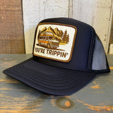 YOU'RE TRIPPIN' High Crown Trucker Hat - Black (Curved Brim)