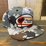 Hermosa Beach RETRO SUNSET Athletic Performance Snapback Hat - Glacier Blue Island Camo