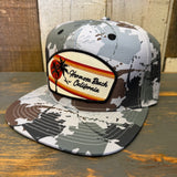 Hermosa Beach RETRO SUNSET Athletic Performance Snapback Hat - Glacier Blue Island Camo