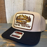 YOU'RE TRIPPIN' 5 Panel Mid Profile Trucker Hat - Khaki/Black