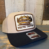 YOU'RE TRIPPIN' 5 Panel Mid Profile Trucker Hat - Khaki/Black
