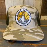 SOUTH BAY SURF CALIFORNIA (Multi Color Patch) Snapback Trucker Hat -Swamp Camo Ripstop