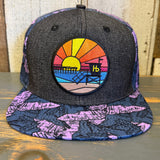 Hermosa Beach OBLIGATORY SUNSET Snapback Hat - Black Denim/Purple Conch