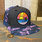 Hermosa Beach OBLIGATORY SUNSET Snapback Hat - Black Denim/Purple Conch