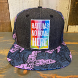 HATE HAS NO HOME HERE Snapback Hat - Black Denim/Purple Conch