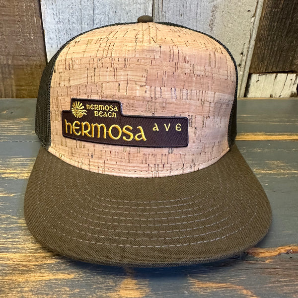 Hermosa Beach HERMOSA AVE Trucker Hat - Military Green/Cork