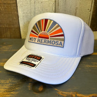 Hermosa Beach MUY HERMOSA High Crown Trucker Hat - White