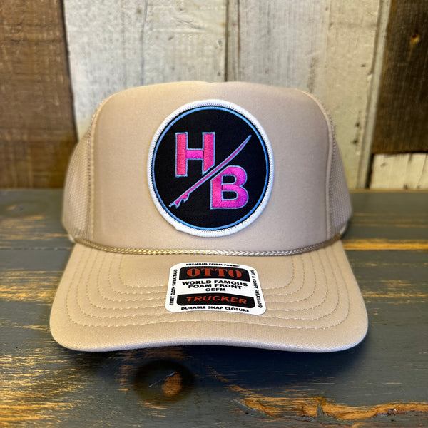 Hermosa Beach SKATEBOARDING WAS NEVER A CRIME! High Crown Trucker Hat - Khaki