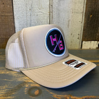 Hermosa Beach SKATEBOARDING WAS NEVER A CRIME! High Crown Trucker Hat - Khaki