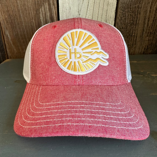 Hermosa Beach CLASSIC LOGO 6 Panel Low Profile Mesh Back Trucker Hat - Red/White