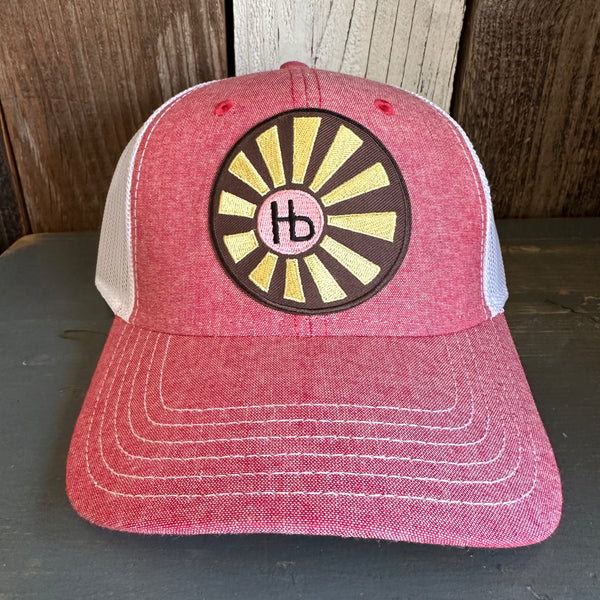 Hermosa Beach SUNBEAMS 6 Panel Low Profile Mesh Back Trucker Hat - Red/White