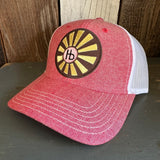 Hermosa Beach SUNBEAMS 6 Panel Low Profile Mesh Back Trucker Hat - Red/White
