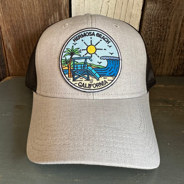 Hermosa Beach SHOREFRONT 6 Panel Low Profile Mesh Back Trucker Hat -Black/ Heather Gray