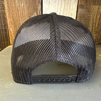 Hermosa Beach OBLIGATORY SUNSET 7 Panel Mid Profile Trucker Snapback Hat - Camo/Black