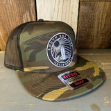 SOUTH BAY SURF (Navy Colored Patch) 7 Panel Mid Profile Trucker Snapback Hat - Camo/Black
