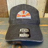 Charcoal grey cotton dad hat with sunrise and front embroidery, ideal for casual wear.