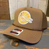 Hermosa Beach CLASSIC LOGO Mid Profile Mesh Back Trucker Hat - Coyote Brown
