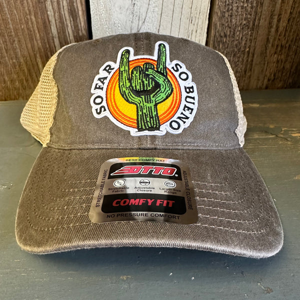 SO FAR :: SO BUENO 6 Panel Low Profile "OTTO COMFY FIT" Trucker Hat - Dark Brown/Khaki