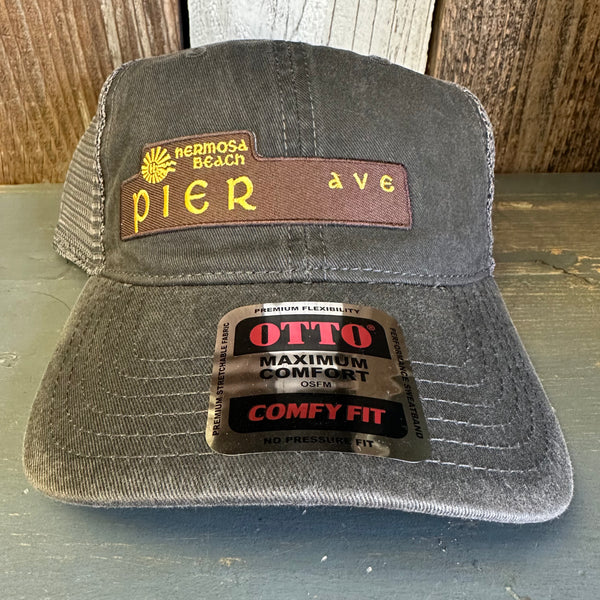 Hermosa Beach PIER AVE 6 Panel Low Profile "OTTO COMFY FIT" Trucker Hat - Black/Charcoal