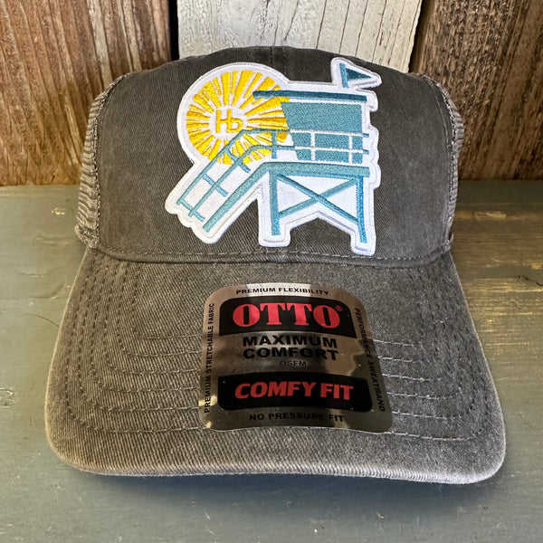 Hermosa Beach NORTH OF PIER LIFEGUARD TOWER 6 Panel Low Profile "OTTO COMFY FIT" Trucker Hat - Black/Charcoal