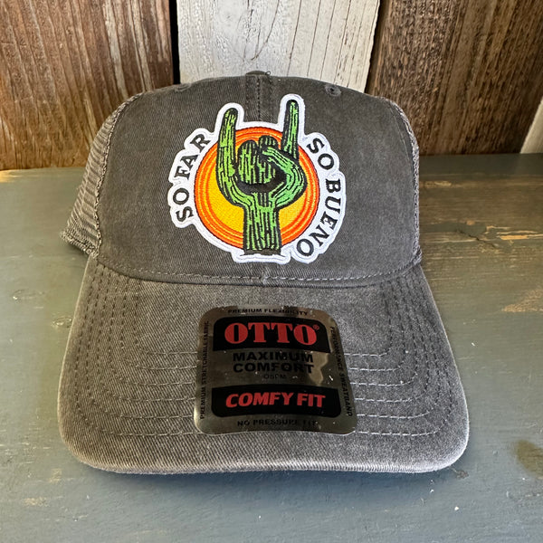 SO FAR :: SO BUENO 6 Panel Low Profile "OTTO COMFY FIT" Trucker Hat - Black/Charcoal