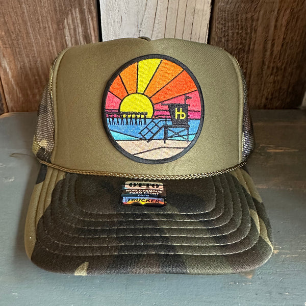 Hermosa Beach OBLIGATORY SUNSET Trucker Hat - Camouflage/Olive