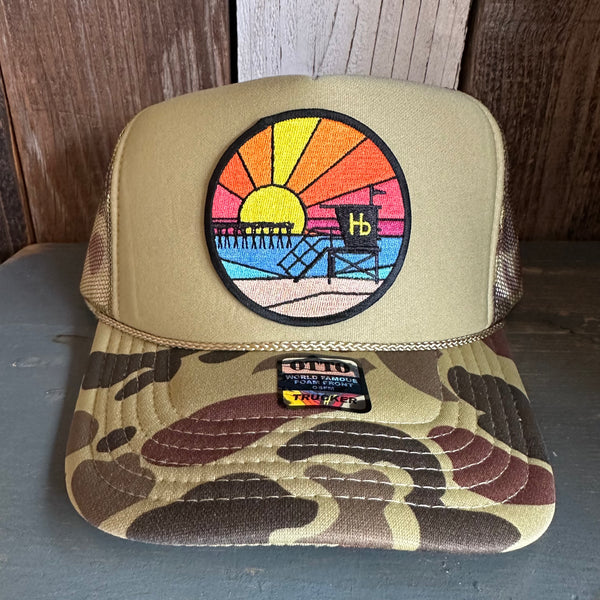Hermosa Beach OBLIGATORY SUNSET Trucker Hat - CAMOUFLAGE Green/Light Loden/Green