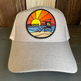 Hermosa Beach OBLIGATORY SUNSET 6 Panel Low Profile Mesh Back Trucker Hat - Heather Grey/White