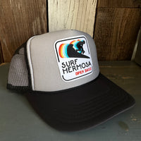 Hermosa Beach SURF HERMOSA :: OPEN DAILY Trucker Hat - Black/Grey/Black