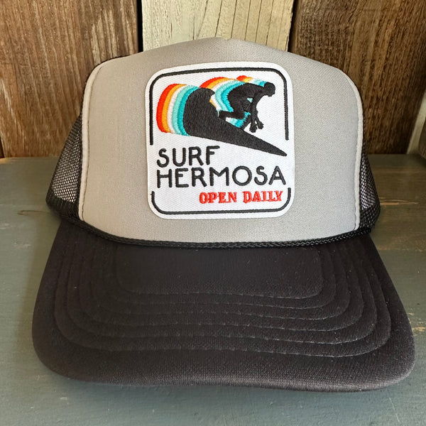 Hermosa Beach SURF HERMOSA :: OPEN DAILY Trucker Hat - Black/Grey/Black