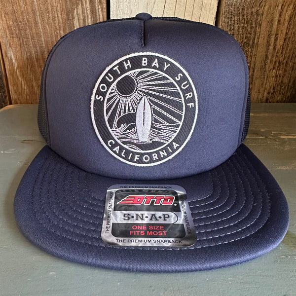 SOUTH BAY SURF (Navy Colored Patch) Trucker Hat - Navy (Flat Brim)