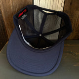 Hermosa Beach SKATEBOARDING WAS NEVER A CRIME Trucker Hat - Navy (Flat Brim)