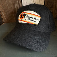 Hermosa Beach RETRO SUNSET 5 Panel Low Profile Melton Wool Blend Baseball Cap with Velcro Closure - Heather Black