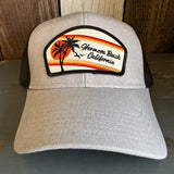 Hermosa Beach RETRO SUNSET 6 Panel Low Profile Mesh Back Trucker Hat -Black/ Heather Gray