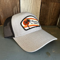 Hermosa Beach RETRO SUNSET 6 Panel Low Profile Mesh Back Trucker Hat -Black/ Heather Gray