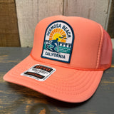 Hermosa Beach 1 to 3 FEET HIGH & RISING High Crown Trucker Hat - Coral