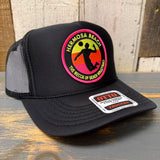 Hermosa Beach THE MECCA OF BEACH VOLLEYBALL High Crown Trucker Hat - Black