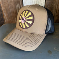 Hermosa Beach SUNBEAMS- 6 Panel Mesh Trucker Hat - Black/Coyote Brown