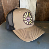 Hermosa Beach SUNBEAMS- 6 Panel Mesh Trucker Hat - Black/Coyote Brown