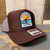 Hermosa Beach 1 to 3 FEET HIGH & RISING High Crown Trucker Hat - Brown