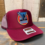 Hermosa Beach LET'S GET SERVED :: BEACH VOLLEYBALL High Crown Trucker Hat - Burgundy Maroon