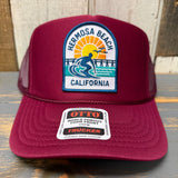 Hermosa Beach 1 to 3 FEET HIGH & RISING High Crown Trucker Hat - Burgundy Maroon