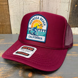 Hermosa Beach 1 to 3 FEET HIGH & RISING High Crown Trucker Hat - Burgundy Maroon