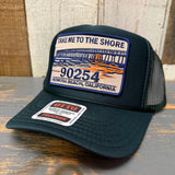 Hermosa Beach TAKE ME TO THE SHORE 90254 High Crown Trucker Hat - Dark Green