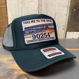 Hermosa Beach TAKE ME TO THE SHORE 90254 High Crown Trucker Hat - Dark Green