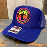 Hermosa Beach THE MECCA OF BEACH VOLLEYBALL High Crown Trucker Hat - Purple