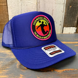 Hermosa Beach THE MECCA OF BEACH VOLLEYBALL High Crown Trucker Hat - Purple